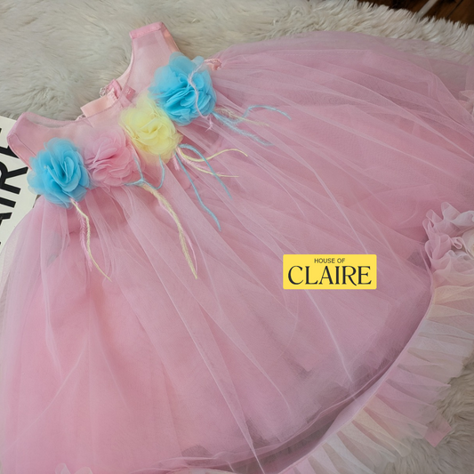 www.houseofclaire.com New Best seller Candy pink ruffle party wear dress for baby girls 1st birthday online in Bangalore India 