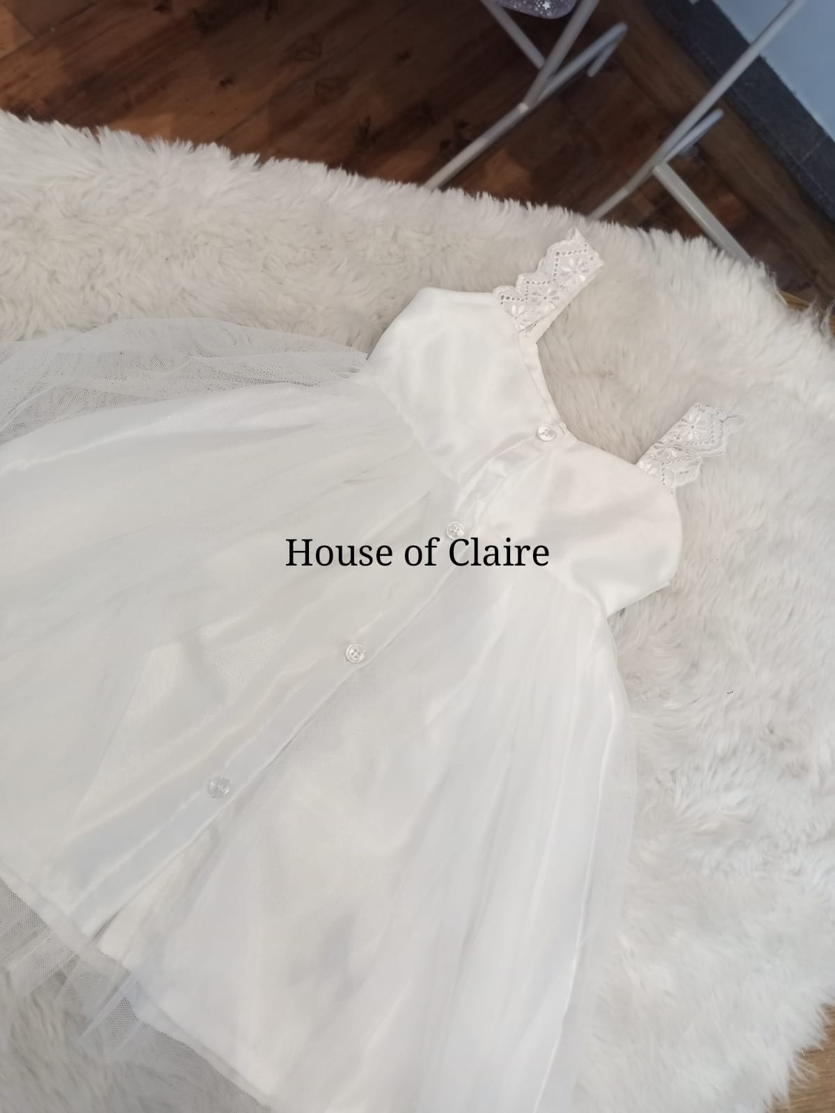 House of Claire - White baptism dress with cute purple bow in front for girls - elegant christening attire for baby girl baptism dress in Bangalore India