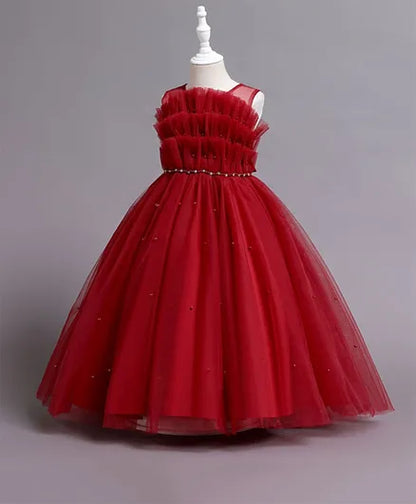 www.houseofclaire.com Cherry Red Fluffy Short Ball Gown for Baby Girls Toddler Girls Online in India Party wear dresses in Bangalore Best seller Red Princess Barbie Party Wear Birthday Grand Dresses by House of Claire in Bangalore Leading Seller for Kids Dresses