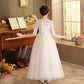 White Pearl Princess Pompous Gauze White Wedding or Communion Dress for Girls