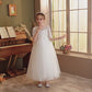 White Pearl Princess Pompous Gauze White Wedding or Communion Dress for Girls