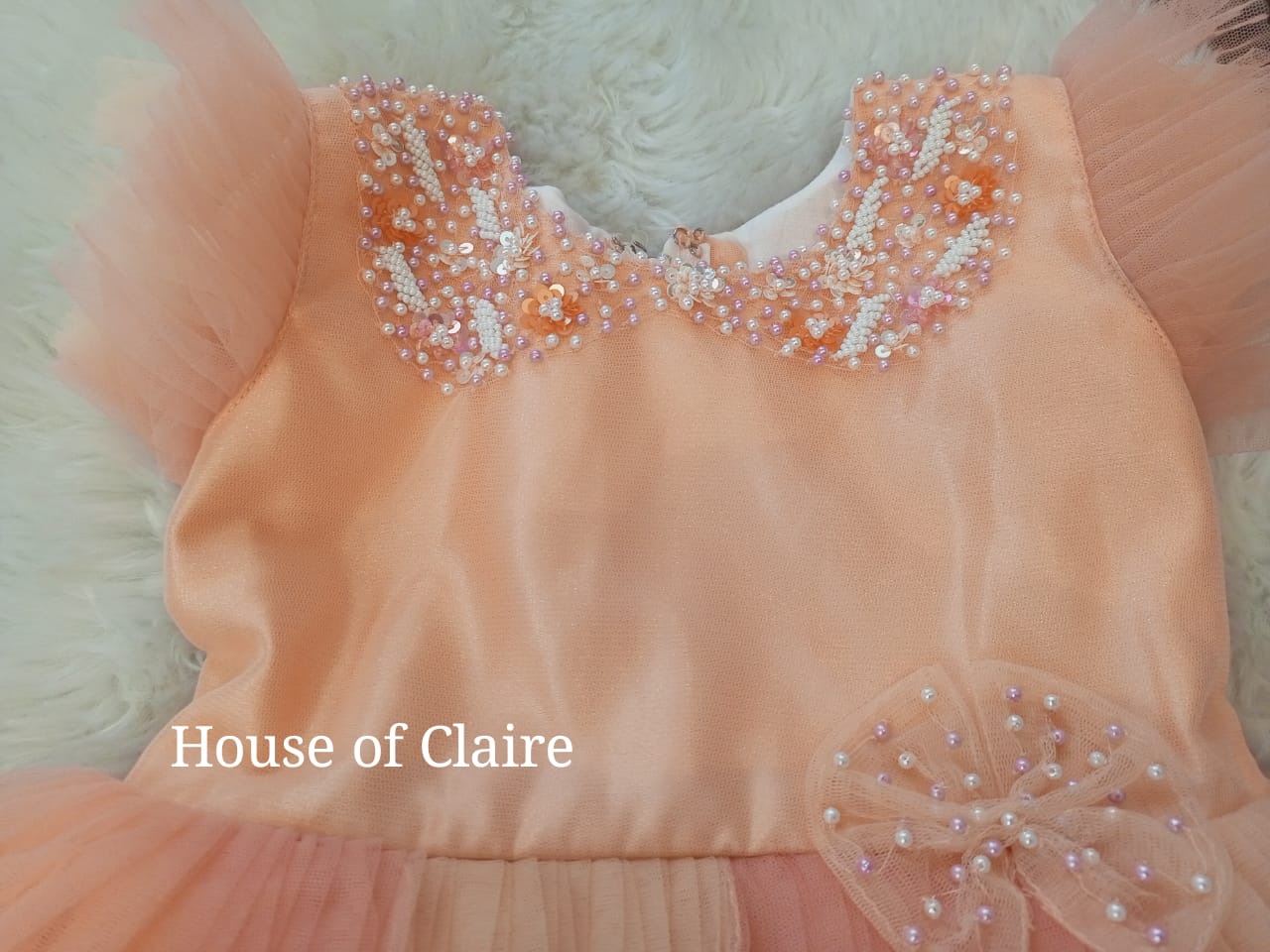 Kids 1st birthday party wear dress for girls in Orange and Peach Party wear dress for baby girls for Birthday by House of Claire Best selling Children's kids party wear dress in India 