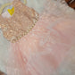 Peach Gold Pearl Beaded Princess Baby Toddler Girl Short Ball Gown Dress