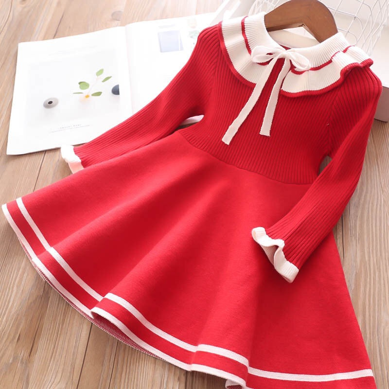 Red Knit Winter girls Skater dress