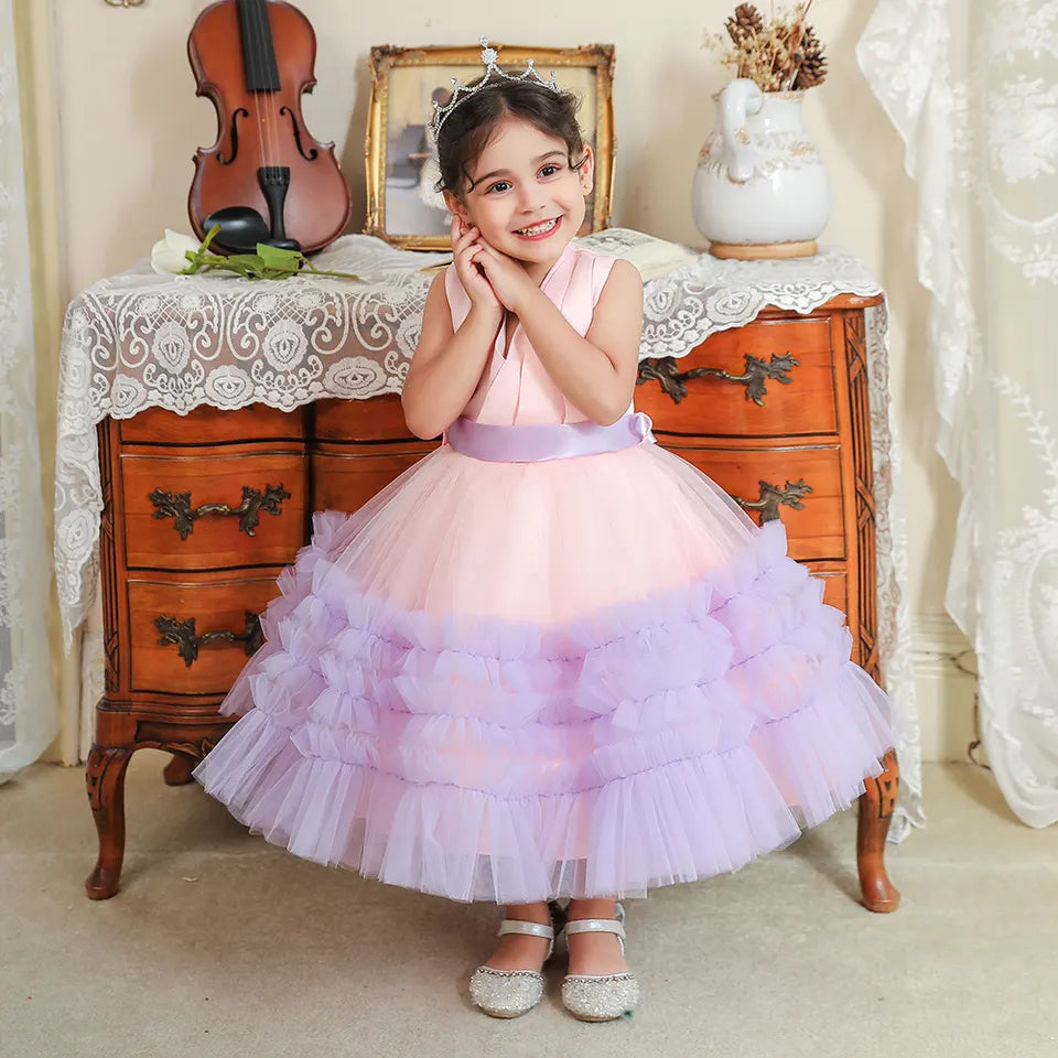 Purple Ruffles Soft Pink Birthday Party Wear Dress for Baby Girls