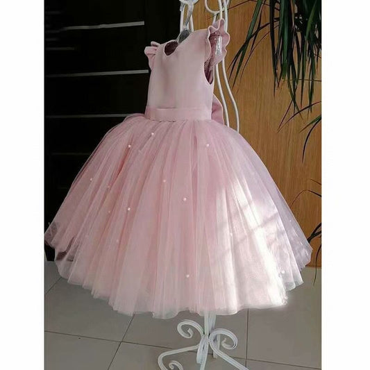 houseofclaire.com Pink fluffy Yarn Trumpet pearl Princess Dress ball-gown