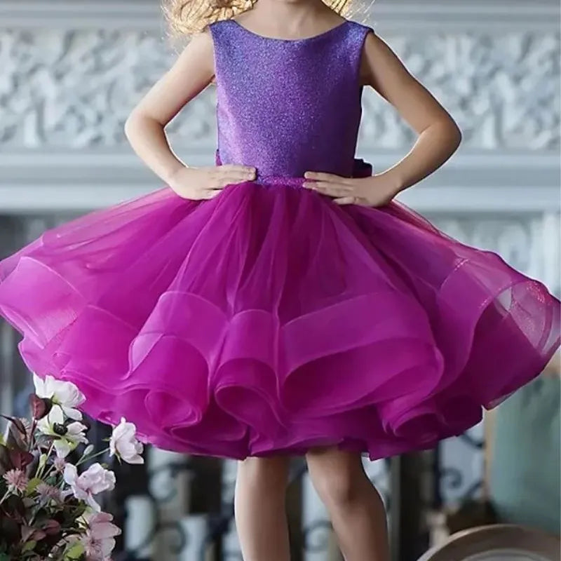 Girls Party Dress White Pink Red Lilac 4 5 6 7 8 Years | eBay
