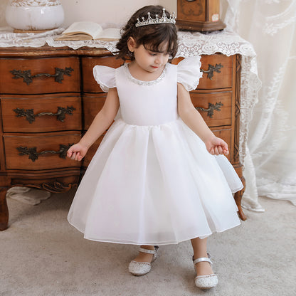 houseofclaire.com Ice white Beaded silver ball gown dress with Back Bow